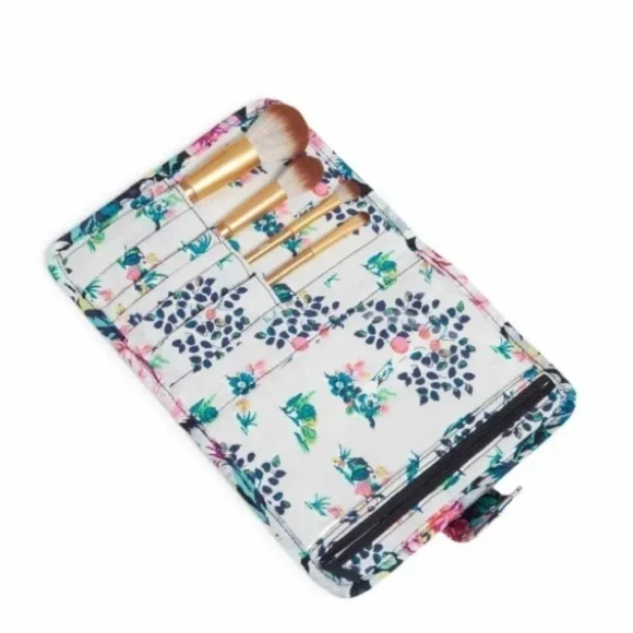 Vera Bradley Blue And Pink Floral ZipIn Brush Case Signature Cotton Garden Grove