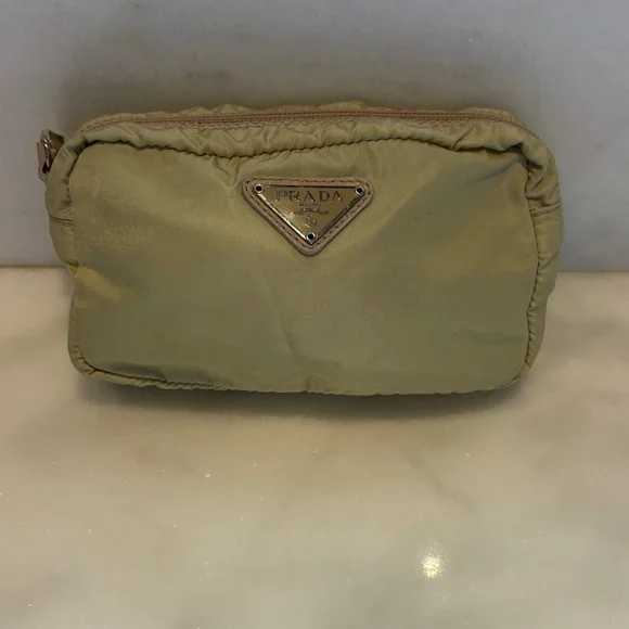 Prada Olive Nylon Triangular Logo Pouch