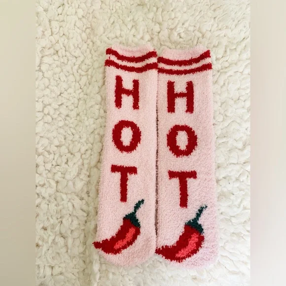 Old Navy Cozy Socks NWOT Chili Pepper Pink and Red 'Hot' Socks OS