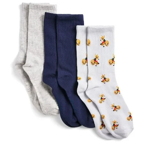 SKIMS Women's Blue Sport Sock 3-Pack, Crew socks, Blues/Grey, one size, NWT
