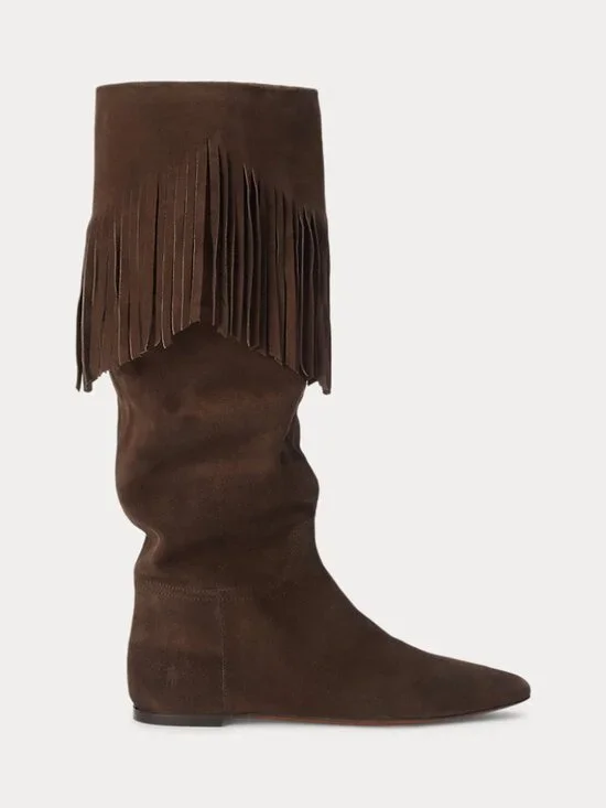 New Polo Ralph Lauren Fringe-Trim Suede Boot Knee High Sz 7