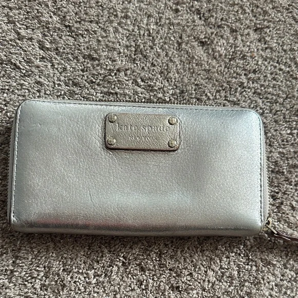 kate spade Metallic Silver Zip Wallet