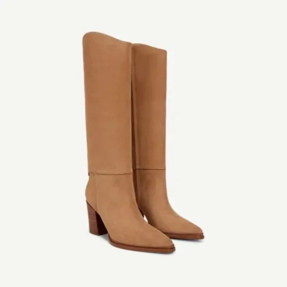 Franco Sarto Jasmine Knee High Boot In Pastorial Taupe Beige Suede