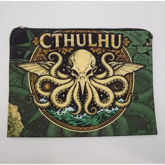 Cthulhu Makeup Utility Bag Lined Canvas Fabric Zipper Top HP Lovecraft Entity