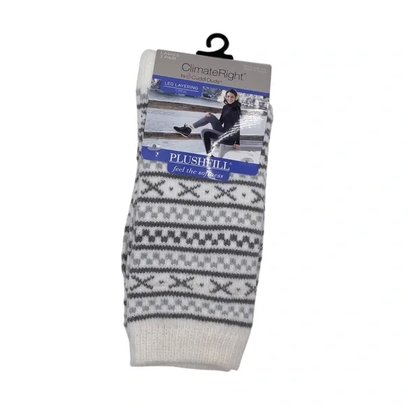 NEW Cuddl Duds PlushFill Leg Layering Crew Socks One Size Ivory Fair Isle 2 Pair