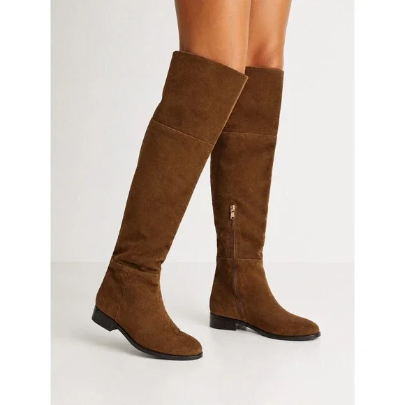 J.Crew Genuine Leather Suede Brown Suede Over the Knee Tall Boots 5.5 Low Heel