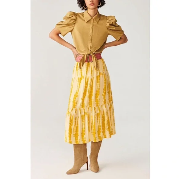 Ba&sh Kylie Tie Dye Yellow Midi Skirt
