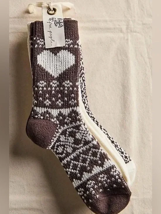 NWT Free People Nordic Knit Socks 🧦 Bundle in Brown White New 3 Pack Set