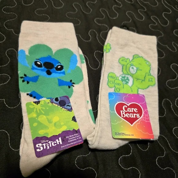 Care Bears Stitch Womens‎ St Patricks Day Lucky Crew Socks 2 Pair NWT Size 4-10