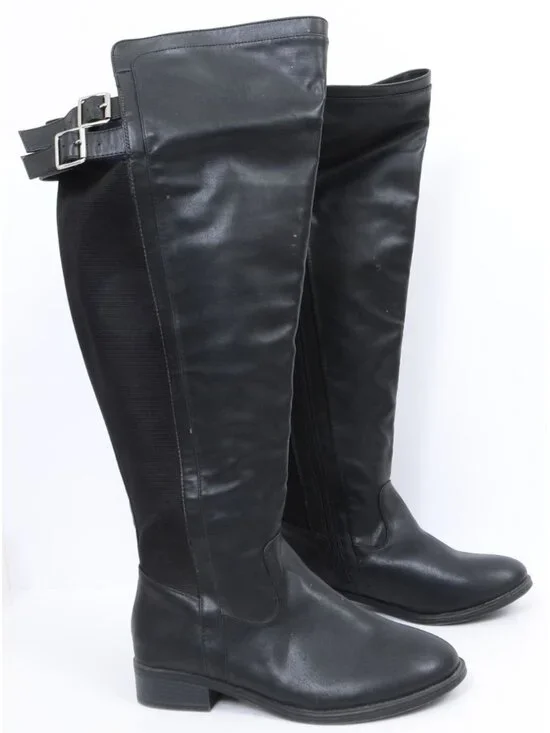 Torrid Black Double Buckle Over The Knee Boot 9 (WW) Gothic Biker Riding Moto