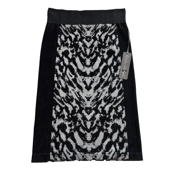 NEW‎ Animal Print Abstract Pencil Skirt Women S/M Black Gray Bodycon Stretch