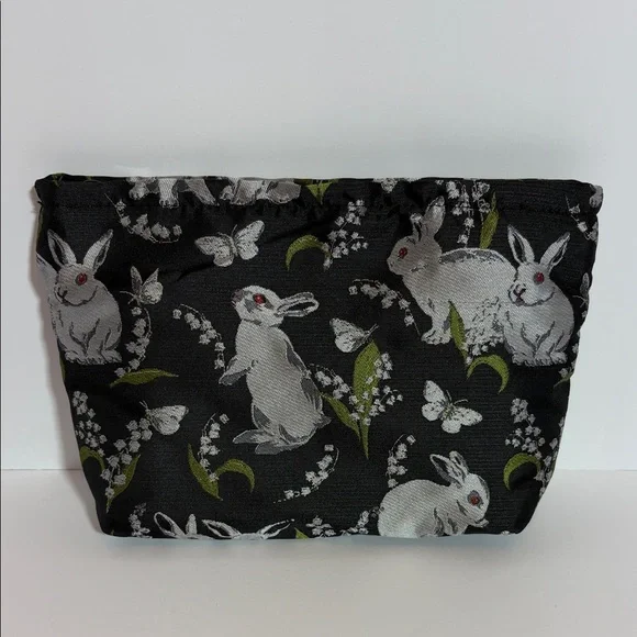 Black Pouch with Rabbit and Butterfly Design