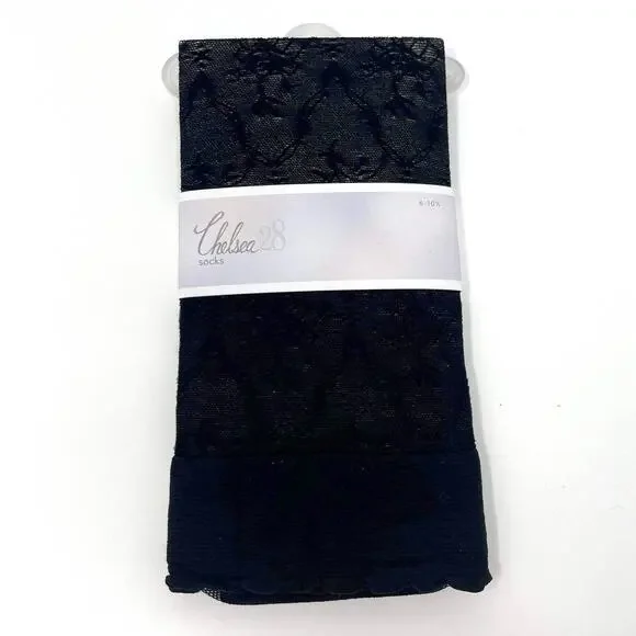00s CHELSEA 28 NORDSTROM Vintage Black Floral Mesh Socks