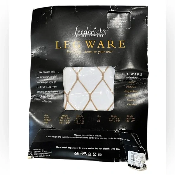 Frederick’s of Hollywood large fence deadstock NWT Fishnet nude Pantyhose M/L