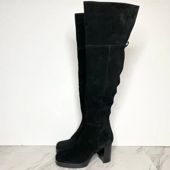Free People Echo Black Suede Heeled Tall Boot 37 1/2