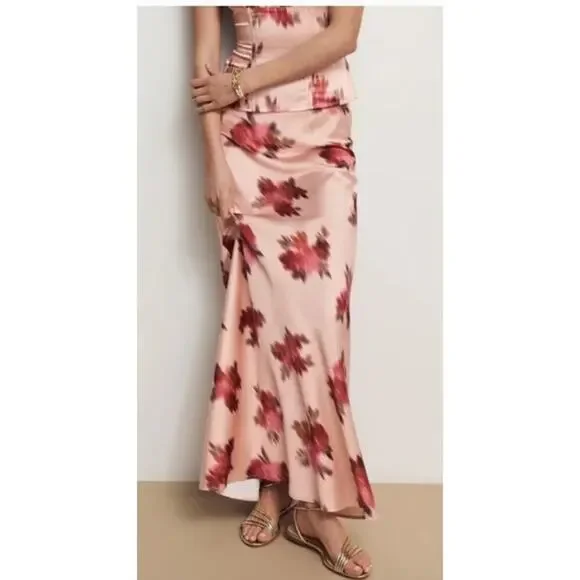 WeWoreWhat Slip Skirt Floral Print Relaxed Fit Pull On Maxi A-Line Blush Pink 6