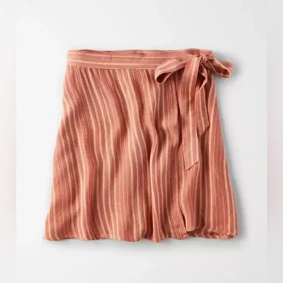 AE High-Waisted Tie Wrap Mini Skirt Stripe NWT Small