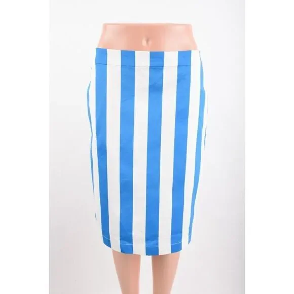 Boden Womens Danby Pull On Skirt UK 12L US 8L 8 Tall Blue White Striped NWT