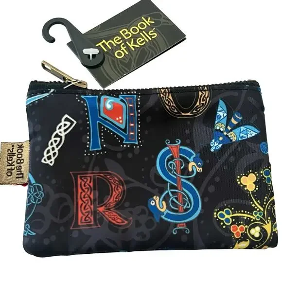 Book of Kells Celtic Alphabet Zip Pouch Trinity College Dublin Black NWT