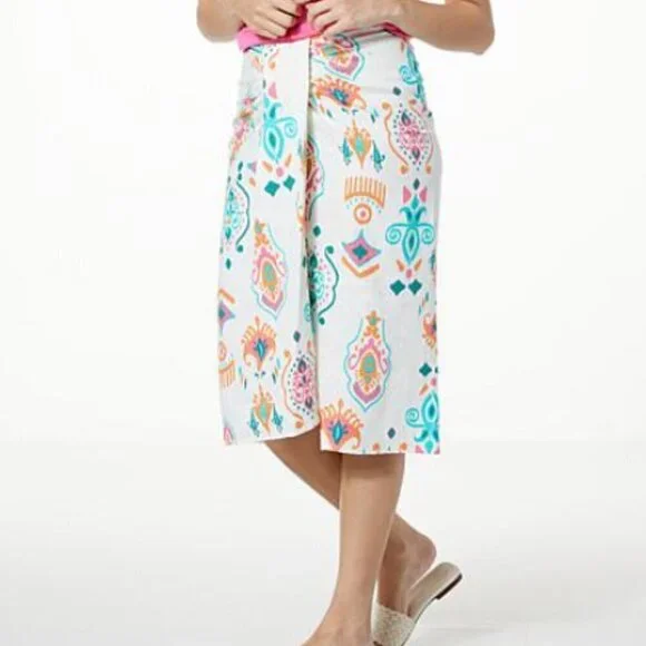 G by Giuliana Sugar Wash Sarong Cream Orange Pink Blue Midi Wrap Skirt Size 12