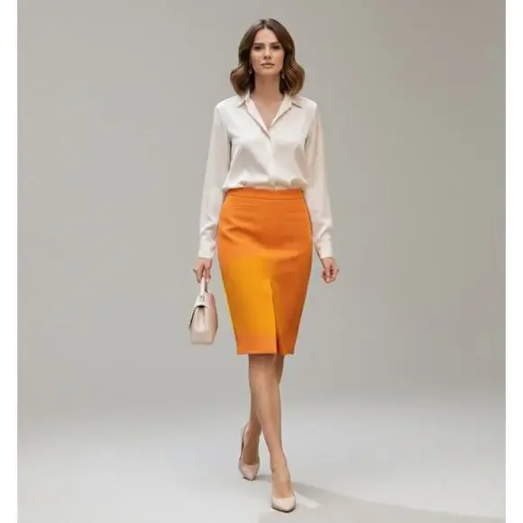 Ann Taylor Loft Mustard Yellow Knee Length Pleated Front Pencil Skirt Size 0
