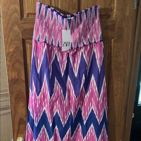 Zara Vibrant Pink and Purple Strapless Maxi Dress/Skirt