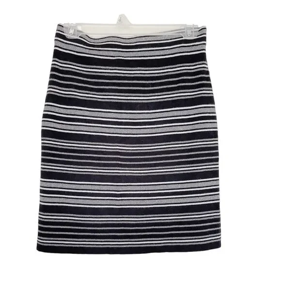 Loft Outlet Womens Skirt Gray Striped Pencil Metallic Black Silver Sparkle Sz XS