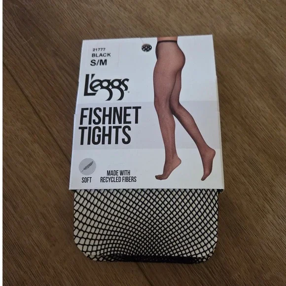 Leggs Fishnet Tights Black‎ Small/Medium S/M Hosiery Fashion Recycled Fibers