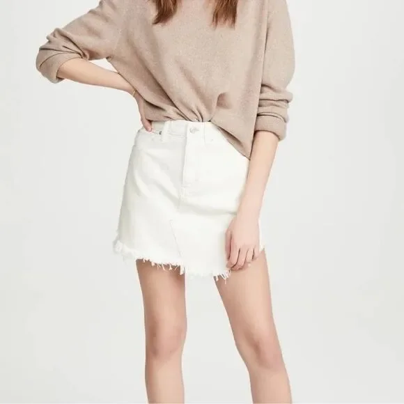Free People Bailey Denim Raw Hem Mini Skirt in Coconut