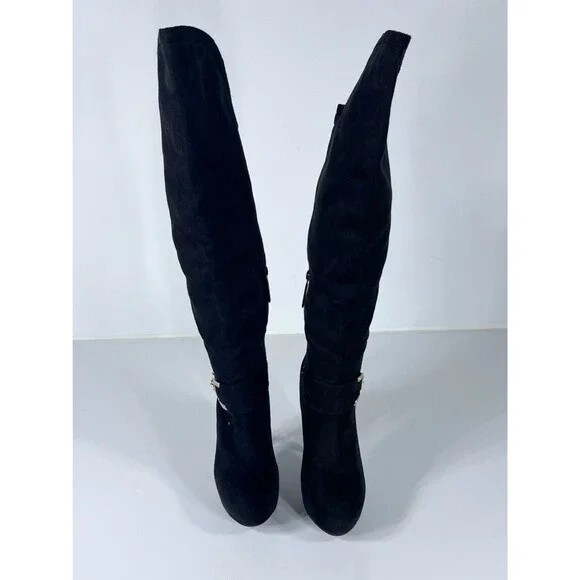 Shiekh Black Suede Over The Knee Boots Sz 9 High Heel Side Zip OTK