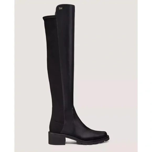 New Stuart Weitzman Alina Over The Knee Boot Black Leather Sz 5.5