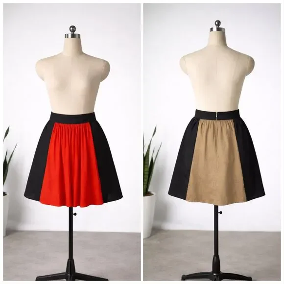AJ Armani Jeans 100% Linen Colorblock Panel A-Line Skirt