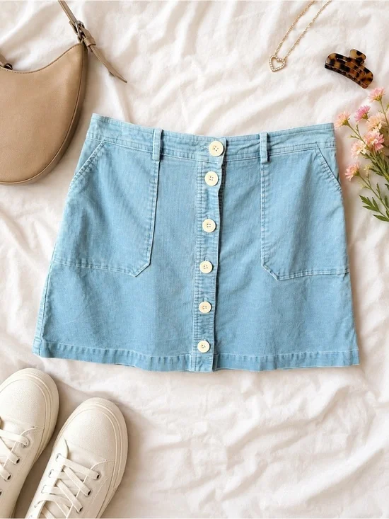 Boden Blue Corduroy Mini Skirt | Y2K Soft Girl Indie Preppy Cottagecore