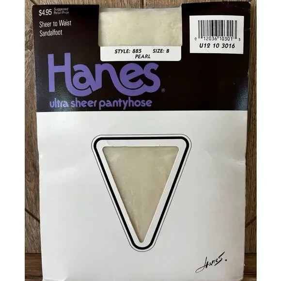 NOS Vintage Hanes‎ Ultra Sheer Pantyhose Sandalfoot Pearl Sz B Style 885