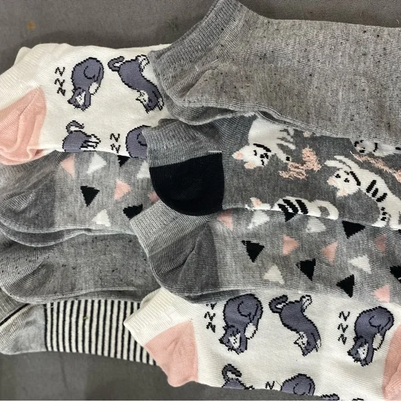 Cute Cat with colorful Print Ankle Socks Set 8 pair