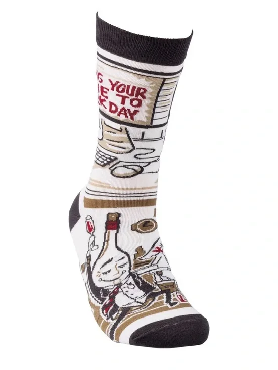Primitives by Kathy Crew Socks in White, Black, Tan & Red Cocktail Design