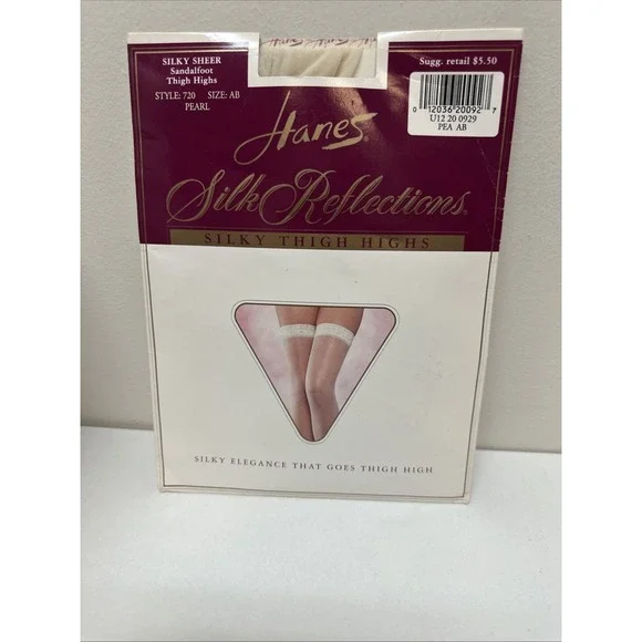 Vintage Hanes Silk Reflections Silky Thigh Highs Pearl Size A-B NEW NOS
