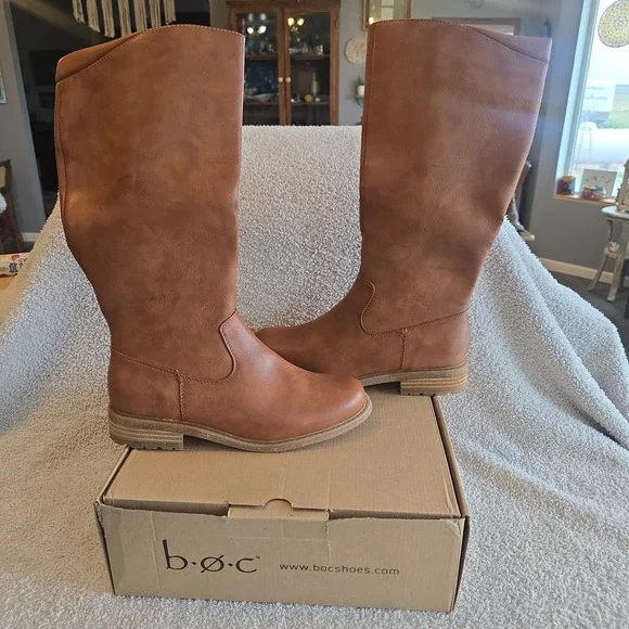 B.O.C. By Born Women's Celine Tan Knee-High Riding Boot Side Zip Size 10 NWT