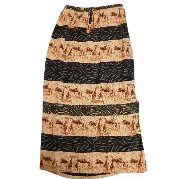 Vintage Intriguing Threads Safari Animal Midi Skirt Giraffe Zebra Lined Size‎ 12