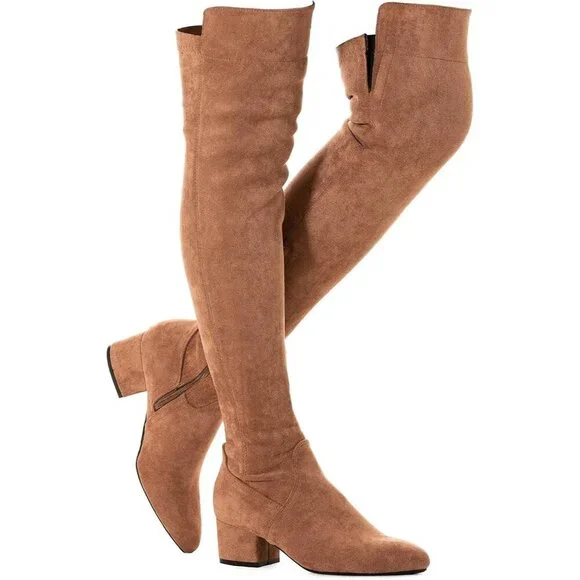 Women's brown High Thigh low Block Stylish Over-the-Knee Heel boot