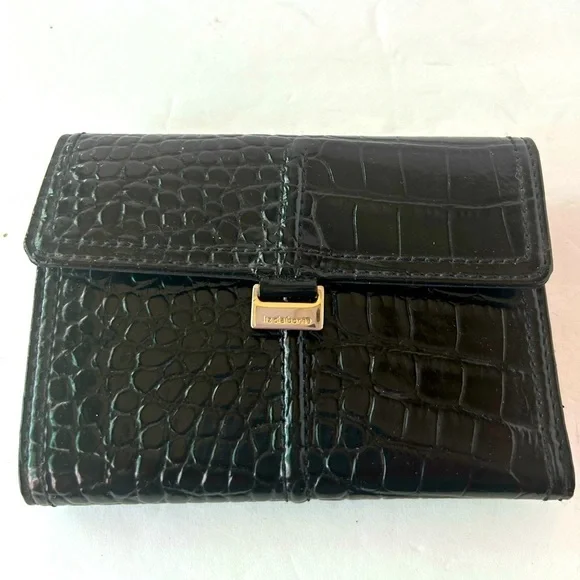 Vintage Liz Claiborne Black Faux Leather Trifold Wallet NWOT