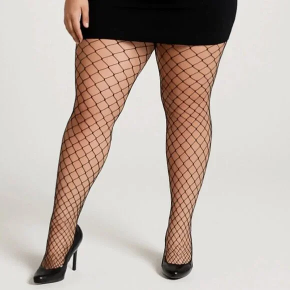 Vintage Y2K Plus Size 1X Black Fishnet‎ Stockings NIP