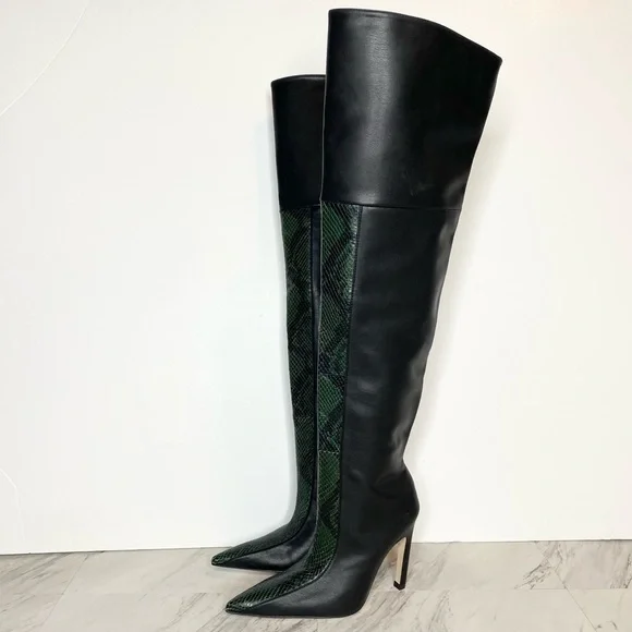 Good American The Koko Snake Embossed Leather Over The Knee Boot 5