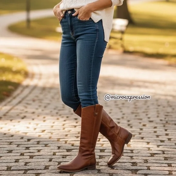 $399 Frye Melissa Button Tan Real Leather Distressed Tall Comfy Knee High Boot