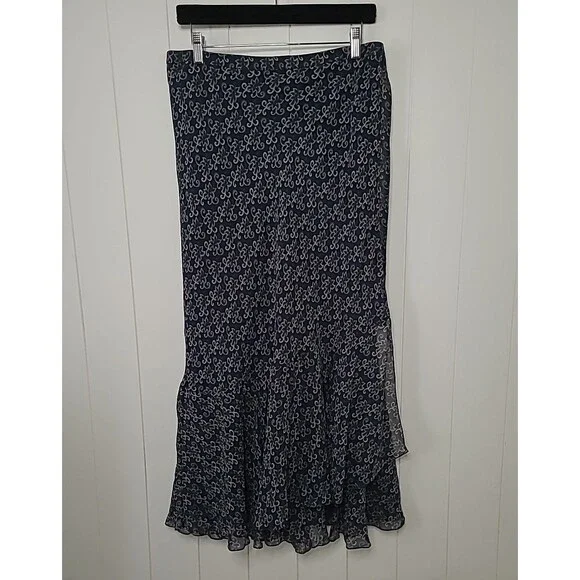 Sundance Silk Boho Wrap Skirt Womens Size 10 Blue Tan Floral Tie Waist Lagenlook