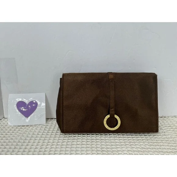 Emirates‎ Bulgari Brown Cosmetic Travel Pouch Bag Mirror Gold Ring