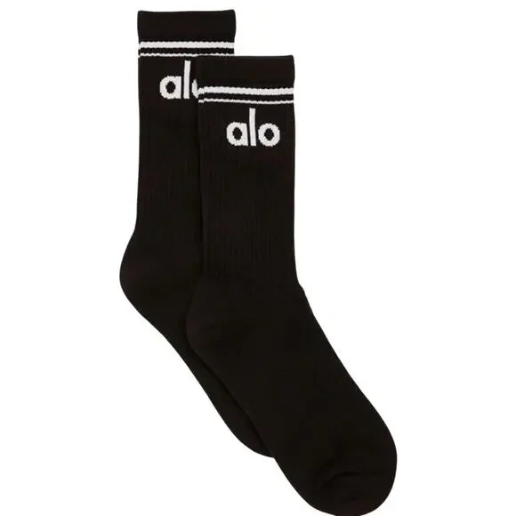 Alo Unisex Throwback Sock, Black & White, Medium, NWT