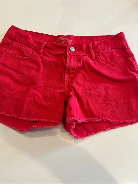 Red denim shorts