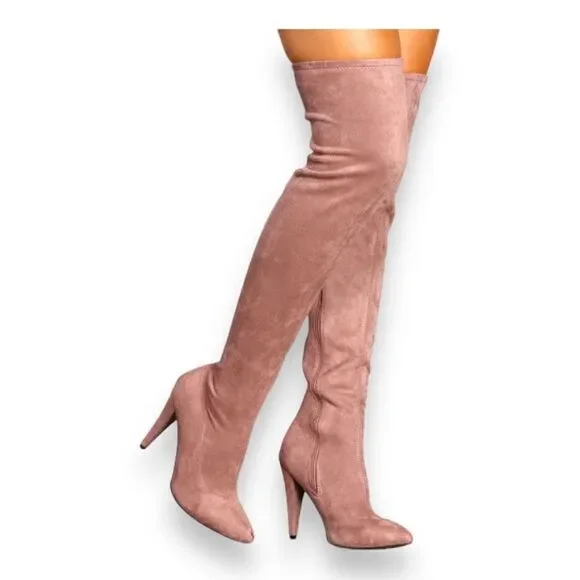 Anne Michelle Women's‎ Suede Magnolia-08 Above Knee High Boots Pink Size 6.5