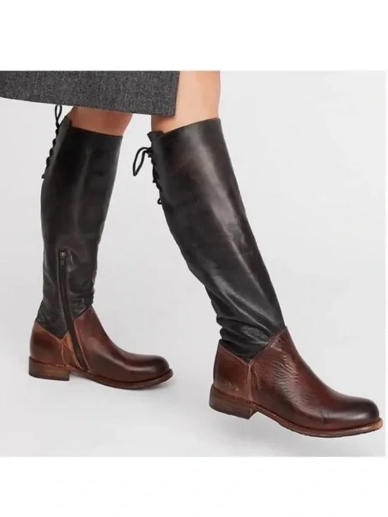 Bed Stu Manchester Leather Two-Tone Knee-High Riding Boots - Brown/Black 7